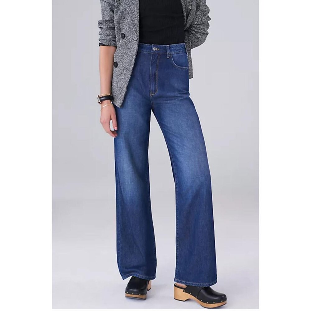 Anthropologie Pilcro The Annie Wide Leg High Rise Jeans Size 29 Blue Denim‎
